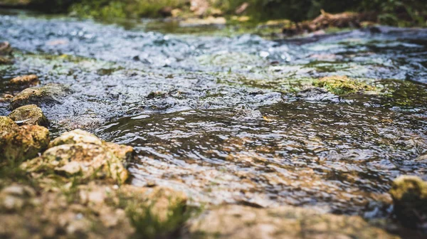 Rock at the starting point of the current from a water source to a river