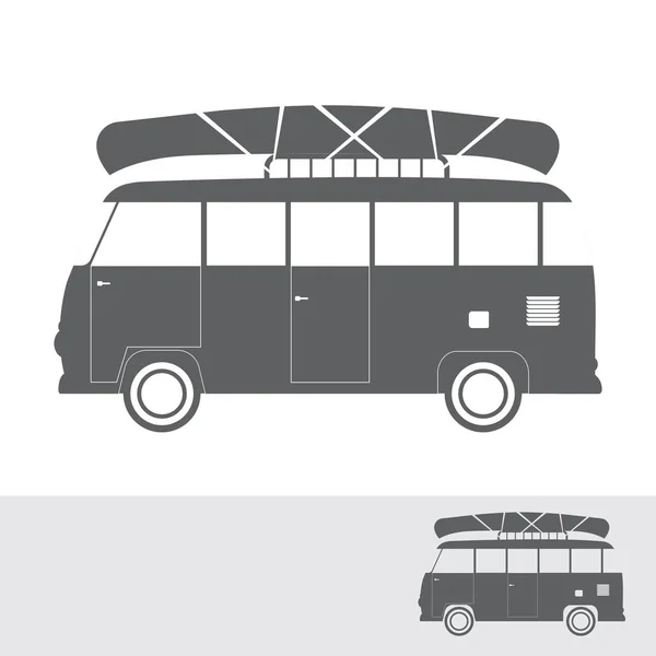 Monochroom bus voor reizen met kano — Stockvector