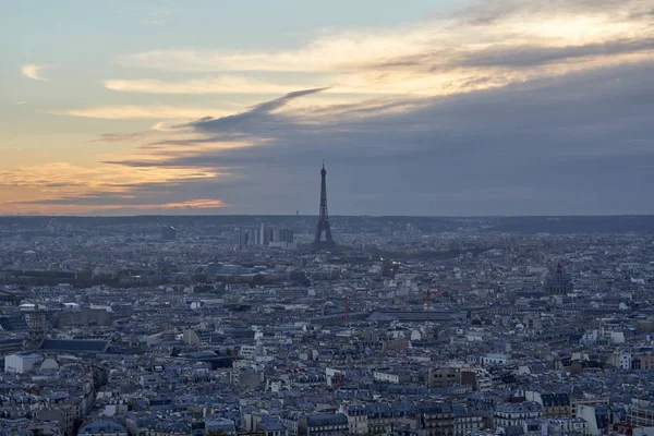 Eiffel Tower Paris Aerial Panoramic View Top Montmartre Sunset France — Stock Photo, Image