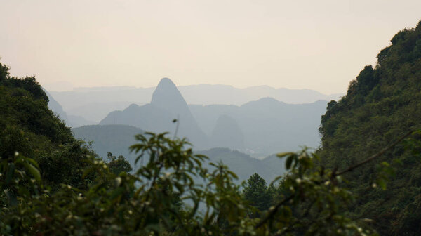 Beautiful landscape with mountains and rocks in Yangshuo, Guilin, China.