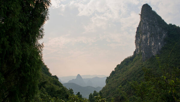 Beautiful landscape with mountains and rocks in Yangshuo, Guilin, China.