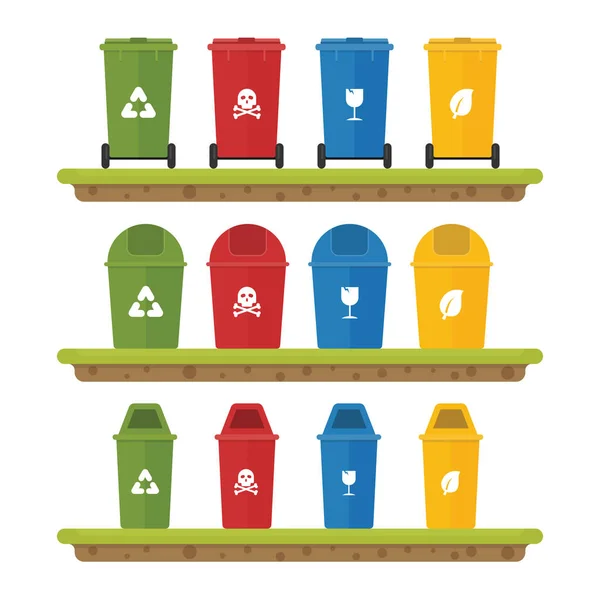 不同的垃圾桶有不同的颜色和符号 — 图库矢量图片
