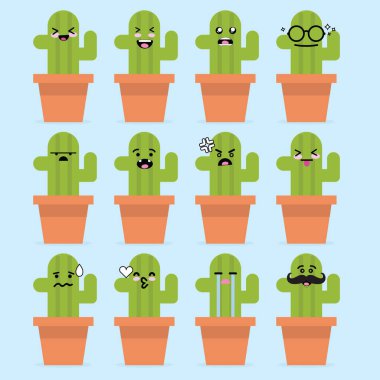 Smile emoji emoticon face in cactus with a lot of variation clipart
