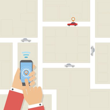 Cep telefonu uygulamasını kullanarak aracın konumu ile çevrimiçi servis üzerinden bir araba seçin