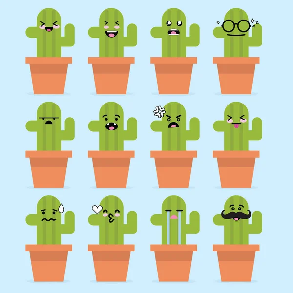 Cara Emoticono Emoji Sonrisa Cactus Con Mucha Variación — Vector de stock