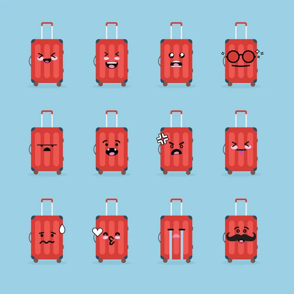 Glimlach Emoji Emoticon Gezicht Bagage Met Veel Variatie — Stockvector