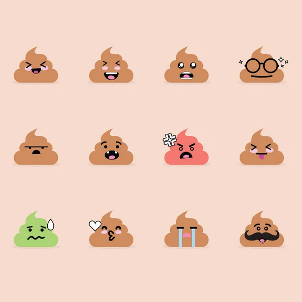 Sourire Émoticône Emoji Visage Dans Caca Avec Beaucoup Variation — Image vectorielle