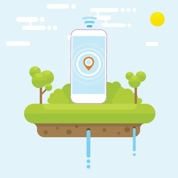 Concepto Isla Flotante Con Teléfono Celular Árbol — Archivo Imágenes Vectoriales