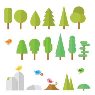 Modern ve düz tasarımlı orman manzarası simgesi
