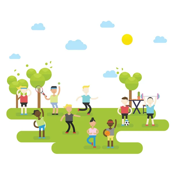 Gente Parque Haciendo Actividad Aire Libre — Vector de stock