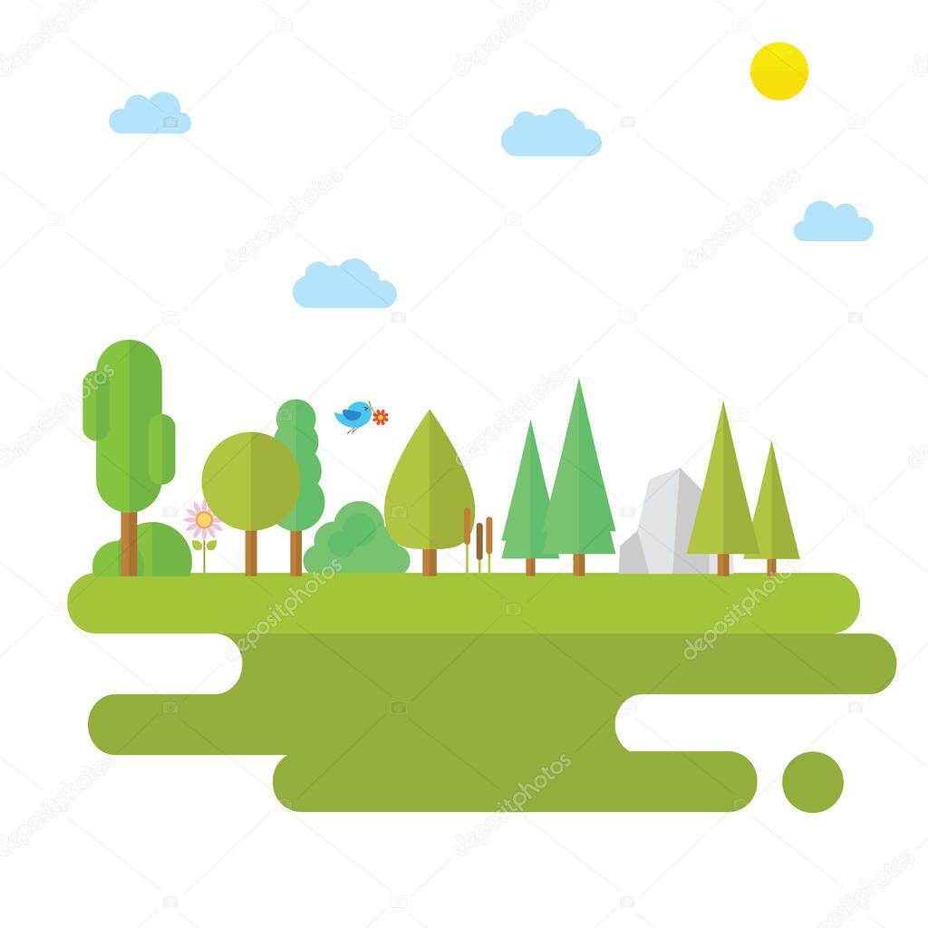 Forest scenery with tree and flat design