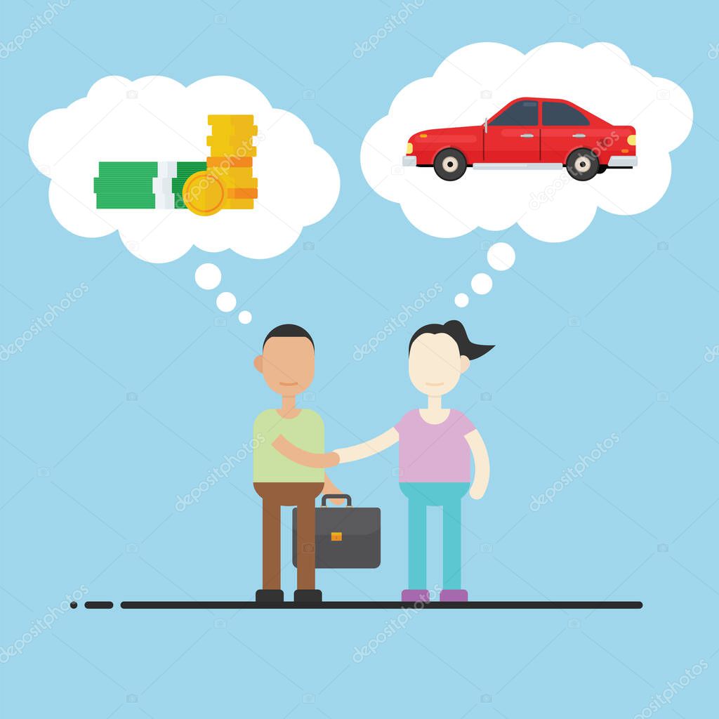 Man and woman handshake after sell a car