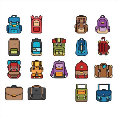 Çanta ve sırt çantası simgesi koleksiyonu ana hatlı ve modern biçimdeName