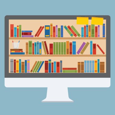 Bir monitör ekranı bilgisayarında kitap rafı