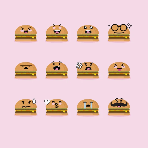 Smilies Emoji Emoticon Face Hamburger Sok Változatban — Stock Vector