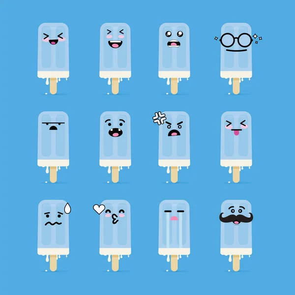 Cara Emoticono Emoji Smilies Helado Paleta Con Mucha Variación — Archivo Imágenes Vectoriales