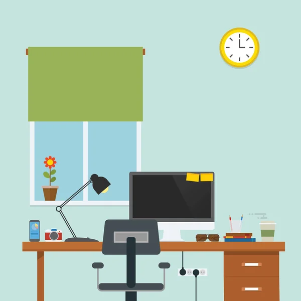 Lugar Trabajo Habitación Con Ordenador Escritorio — Vector de stock