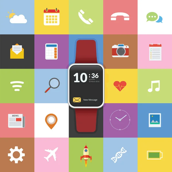 Concepto Tecnología Smartwatch Con Fondo Icono Diseño Plano — Vector de stock