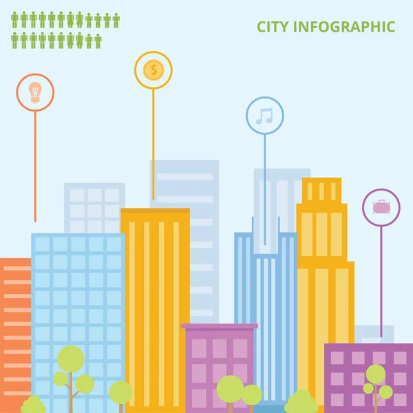 Concetto Città Infografica Con Icona Costruzione Del Colore — Vettoriale Stock