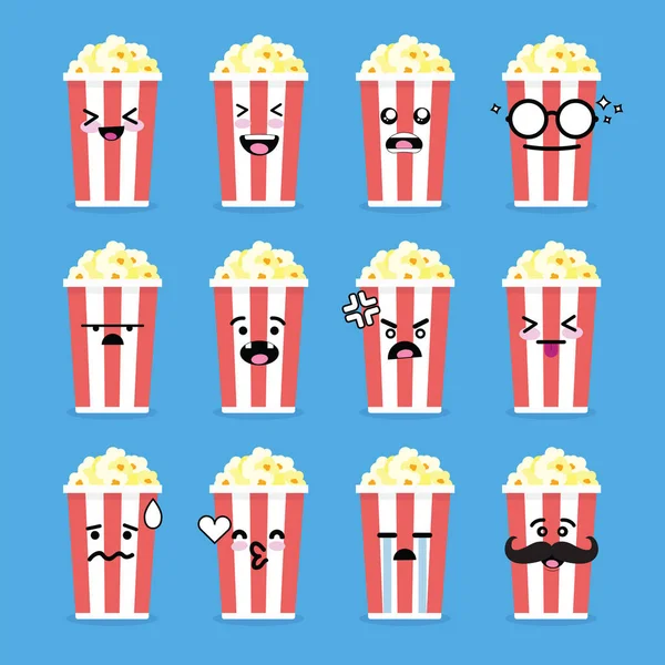 Smilies Emoji Emoticon Face Popcorn Lot Variation — Stock Vector