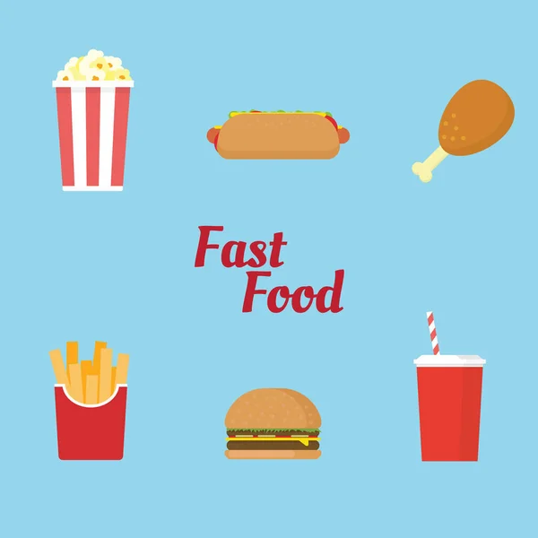 Fast Food Icoon Symbool Met Zes Items — Stockvector