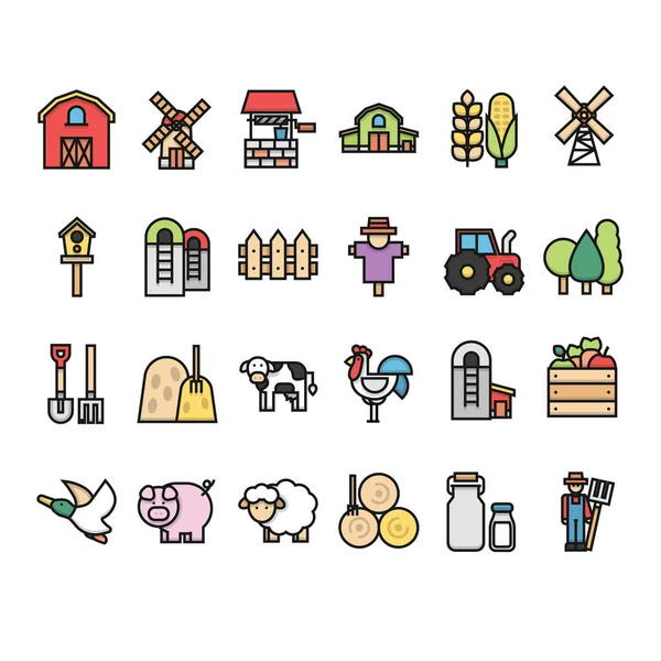 Granja Ganado Icono Colección Conjunto Con Contorno Estilo Moderno — Vector de stock