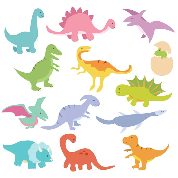 Dinosaurus Hand Getrokken Collectie Set Met Leuke Tekening Stijl — Stockvector