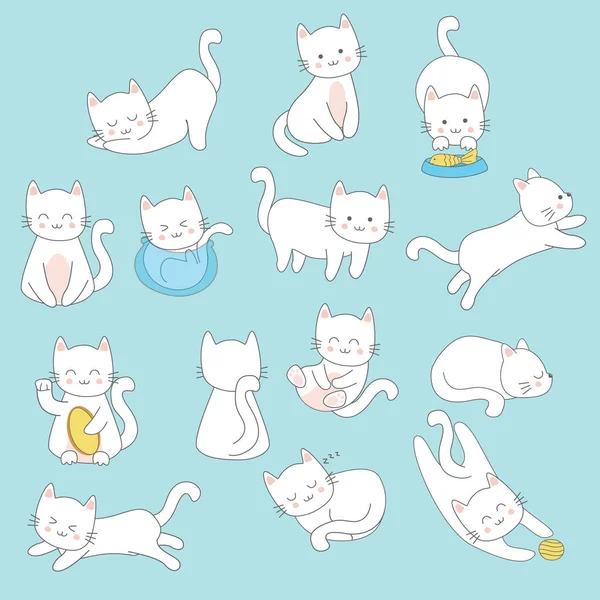 Şirin çizim tarzıyla kedi eli çizilmiş koleksiyon seti