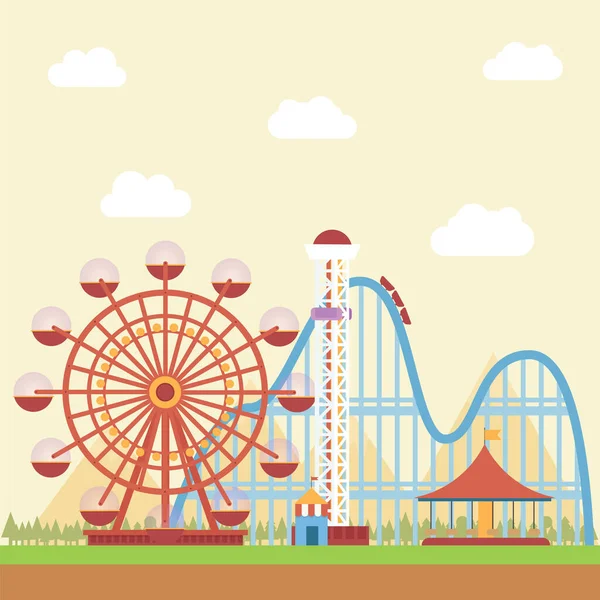 Vidámpark Hegyi Kilátással Háttérben — Stock Vector