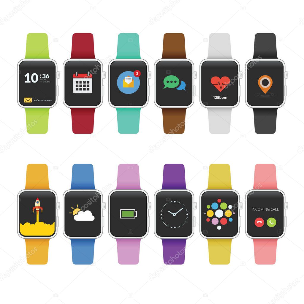 Smart watch icon in variation strap color