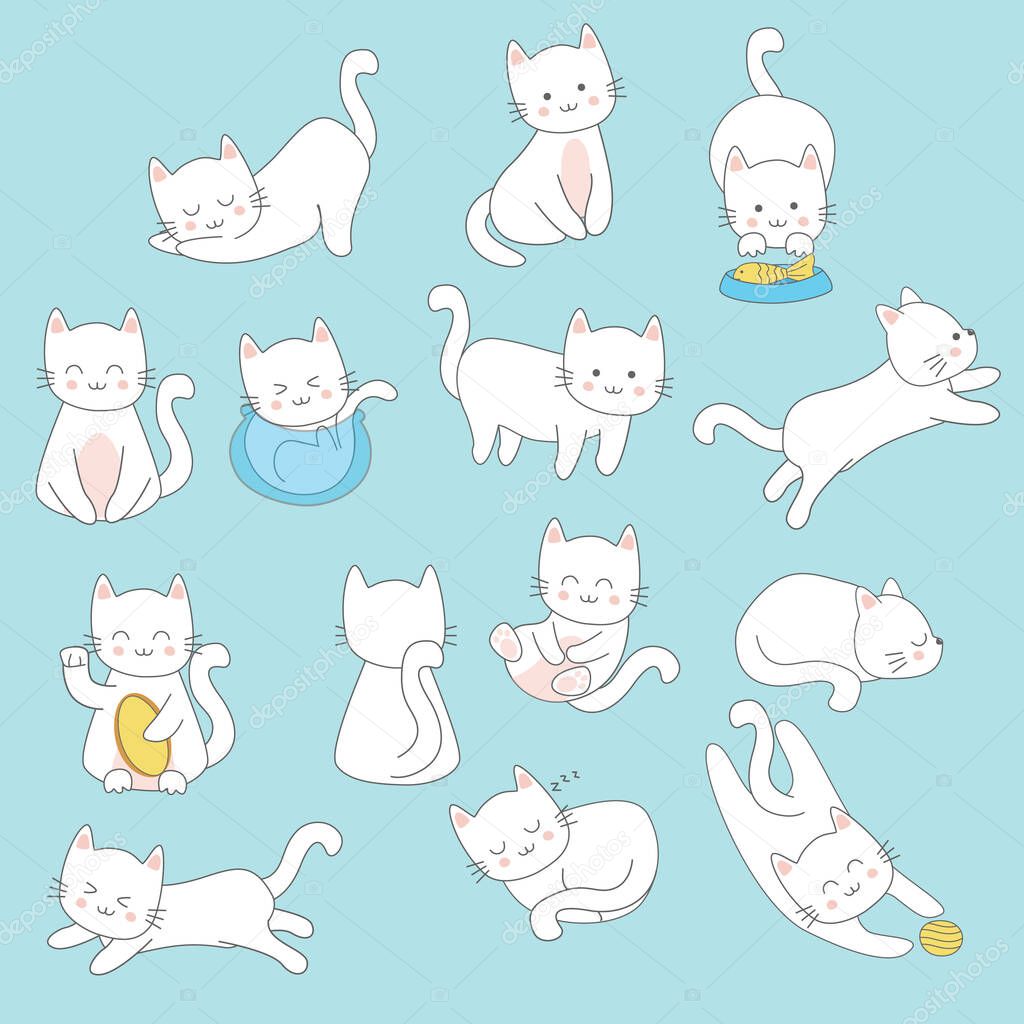 Kitten hand drawn collection set with cute drawing style