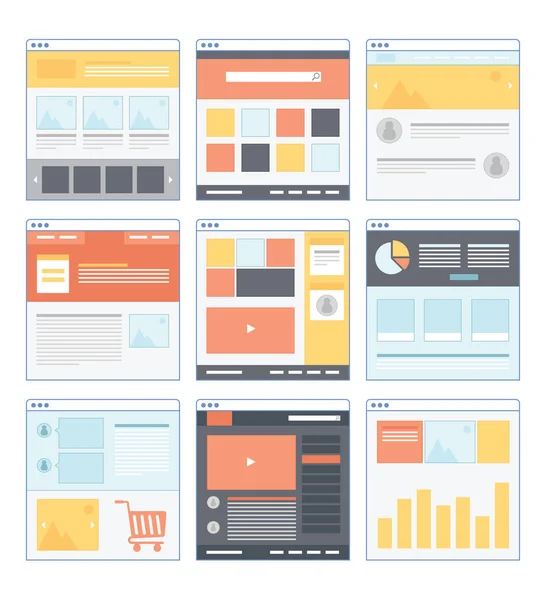 Flat Website Wireframe Different Variation Smooth Color — Stock Vector