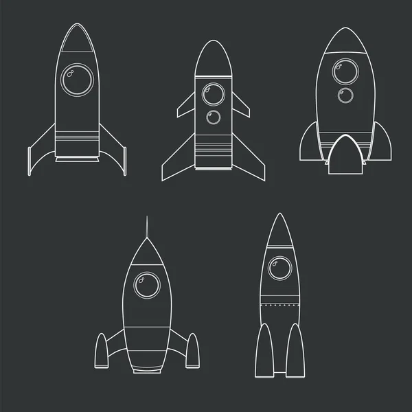 Изолированный Набор Сбора Очертаний Ракет Черном Фоне — стоковый вектор