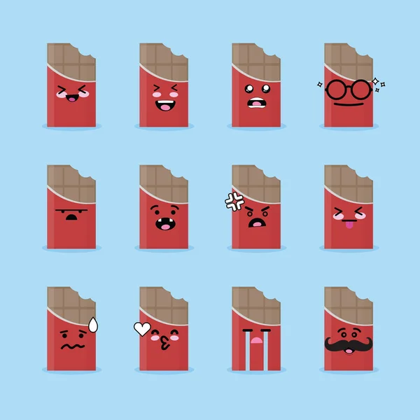 Sourire Émoticône Emoji Visage Dans Barre Chocolat Avec Beaucoup Variation — Image vectorielle
