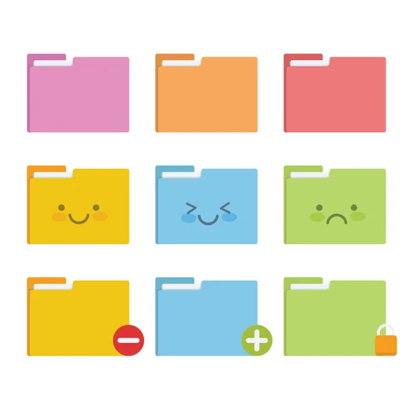 Colourful Folder Icon Set Face Expression — Stock Vector