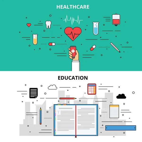 Oktatás Egészségügy Infografika Ikával Szimbólummal — Stock Vector
