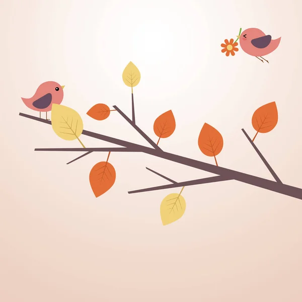 Ветка Деревьев Осенью Летающей Птицей — стоковый вектор