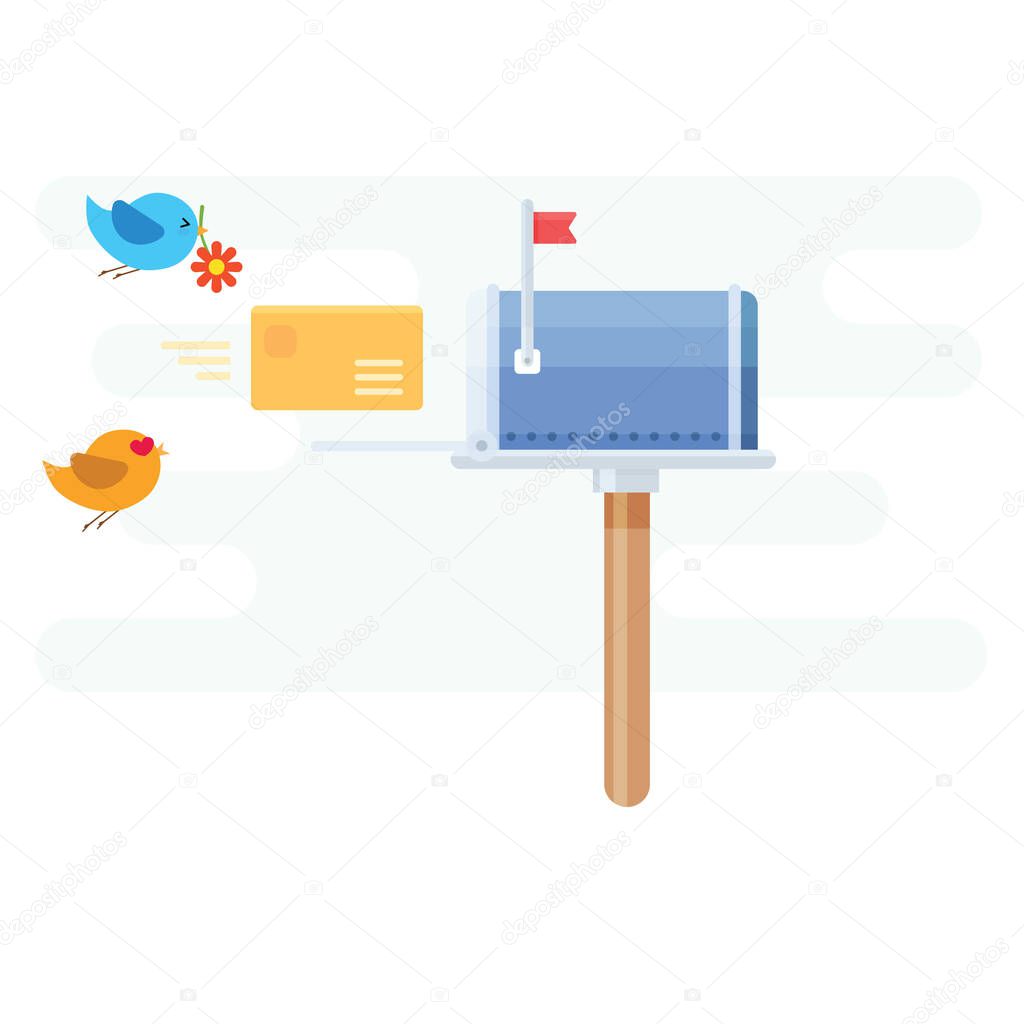 Mailbox concept with letter and bird flying