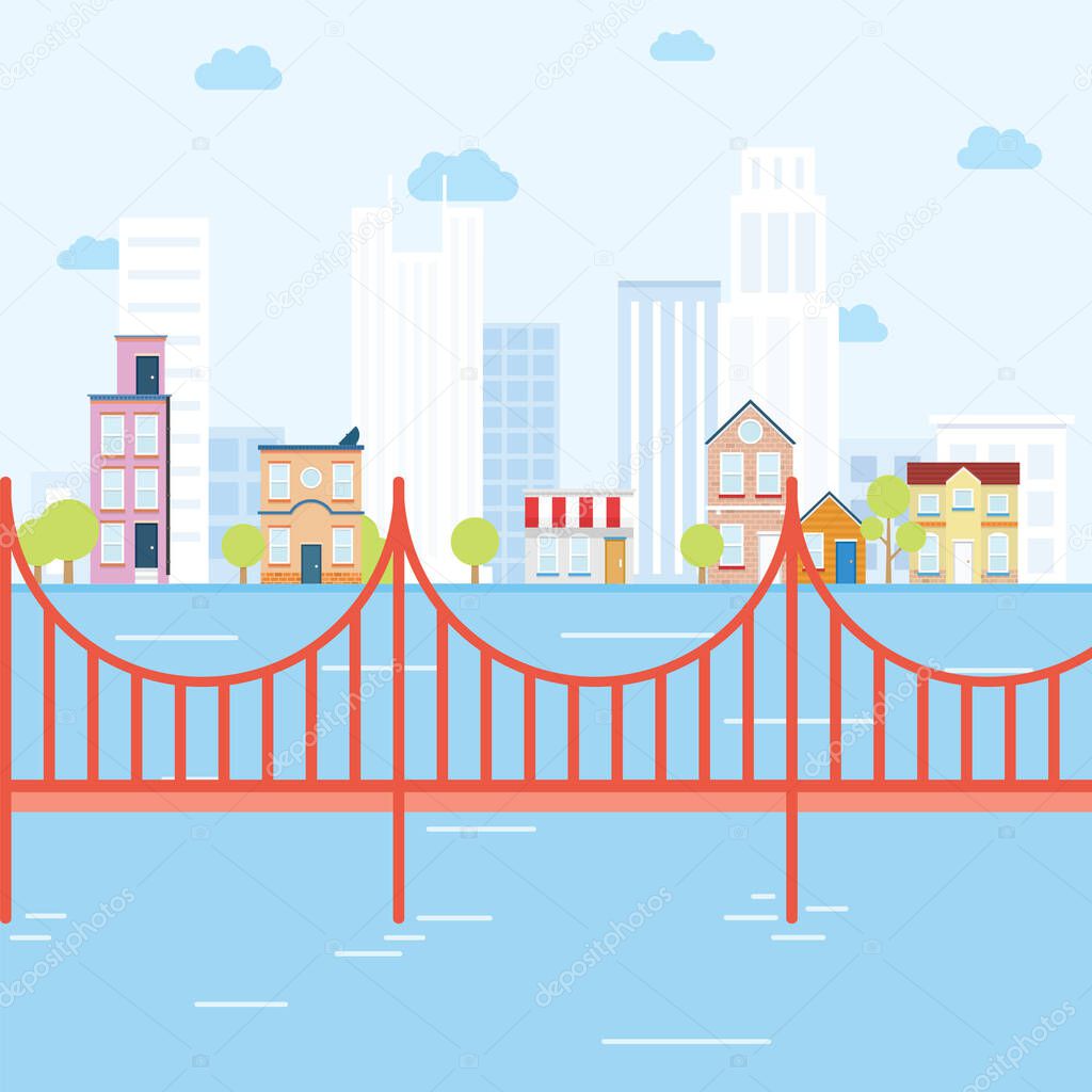 City concept with bridge that looks like san fransisco