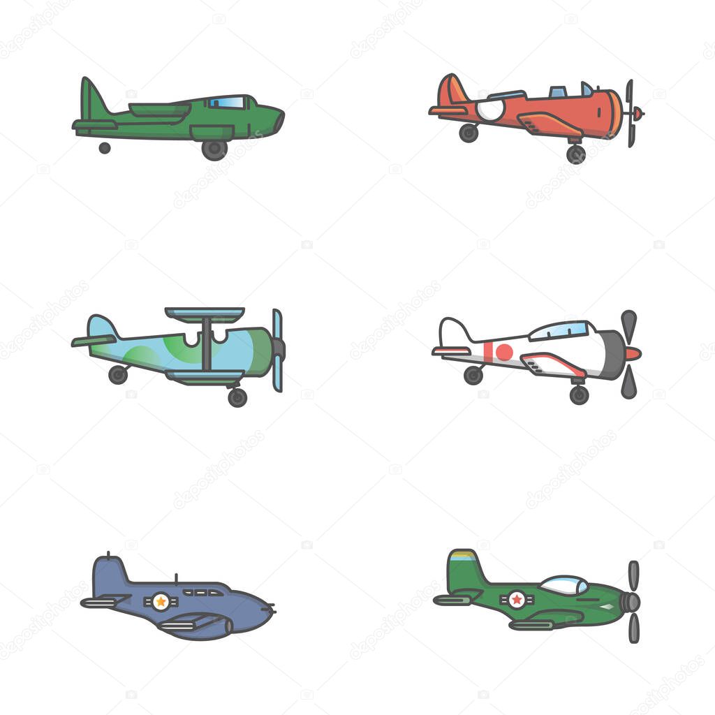 military classic airplane icon flying view from side