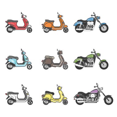 Scooter ve motosiklet simgesi ana hatlı ve farklı stilde
