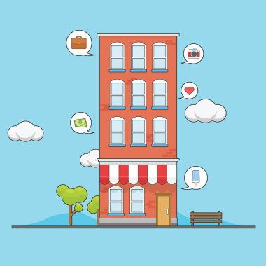 İçinde insanların düşünceleri olan bir apartman.