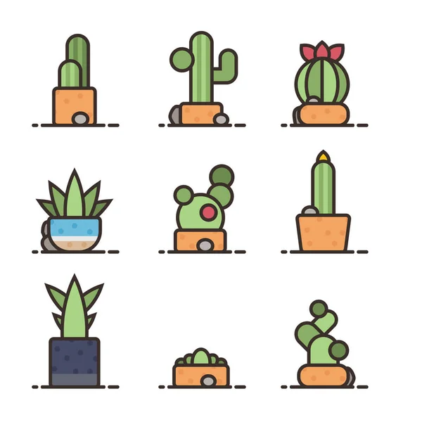 Modern Cactus Succulent Icon Lot Variation — Stock Vector