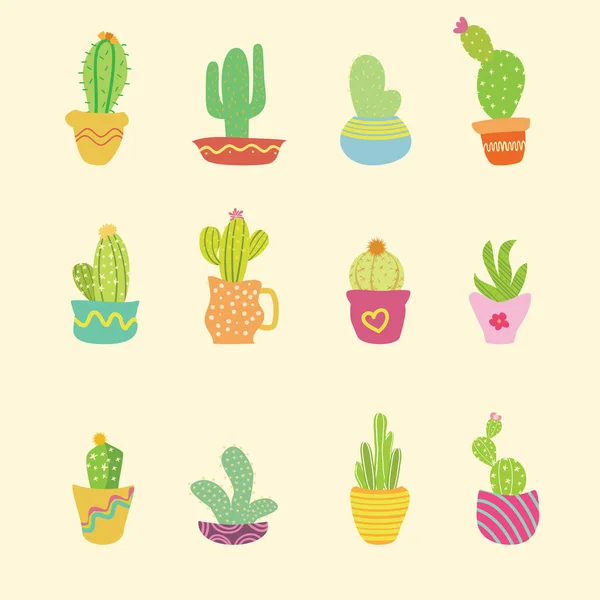 Cactus Dessiné Main Avec Style Doodle Coloré — Image vectorielle