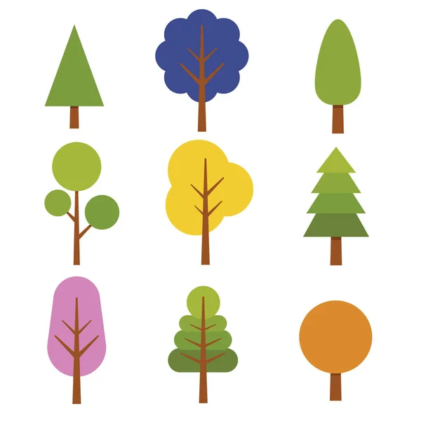 Symbolsammlung Des Baumes Mit Verschiedenen Variationen Und Farben — Stockvektor