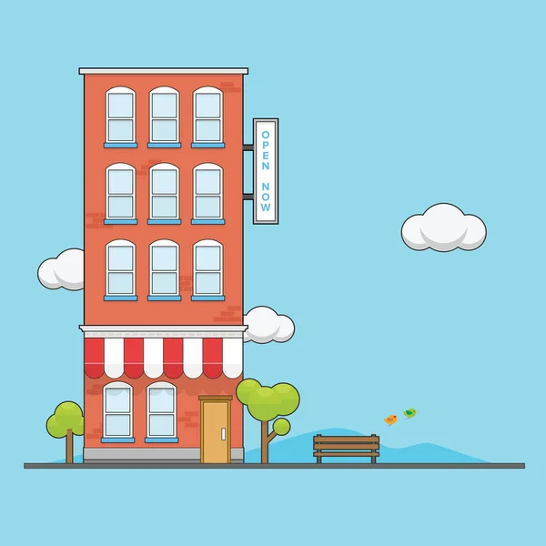 Brick Apartment Building Cartoon Looks Vibrant Color — Stock Vector