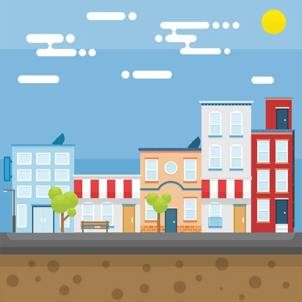 City in the morning with bright and flat design concept — Stock Illustration City Morning Bright Flat Design Concept Royalty Free Stock Illustrations