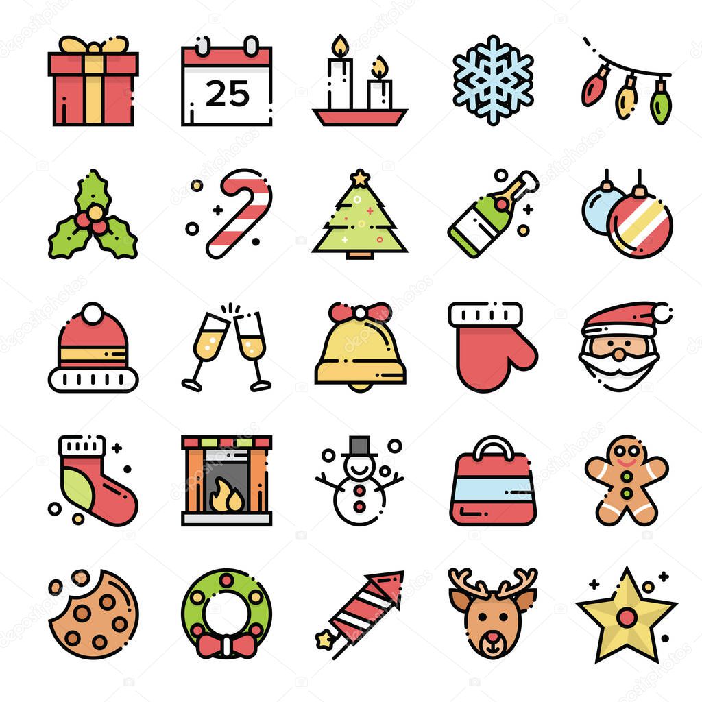 christmas icon collection set with modern and linear style