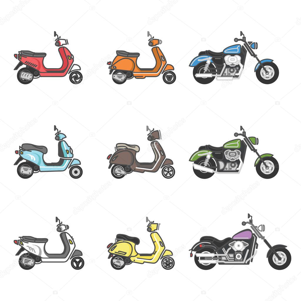 Scooter and motorbike icon with outline and different style