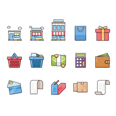 Dış hatları ve modern tarzı olan ticaret simgesi koleksiyonu